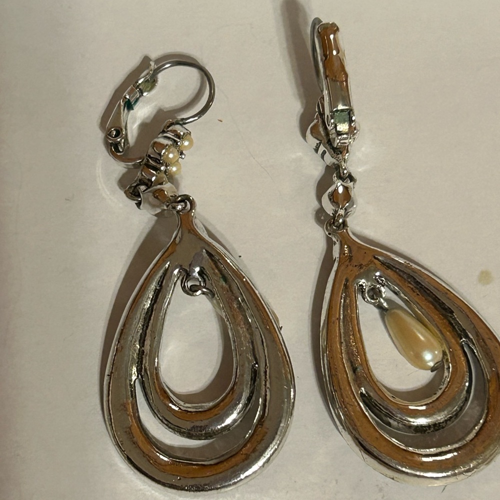 Diamond chandelier, earrings with pearl accents - Picture 2 of 2